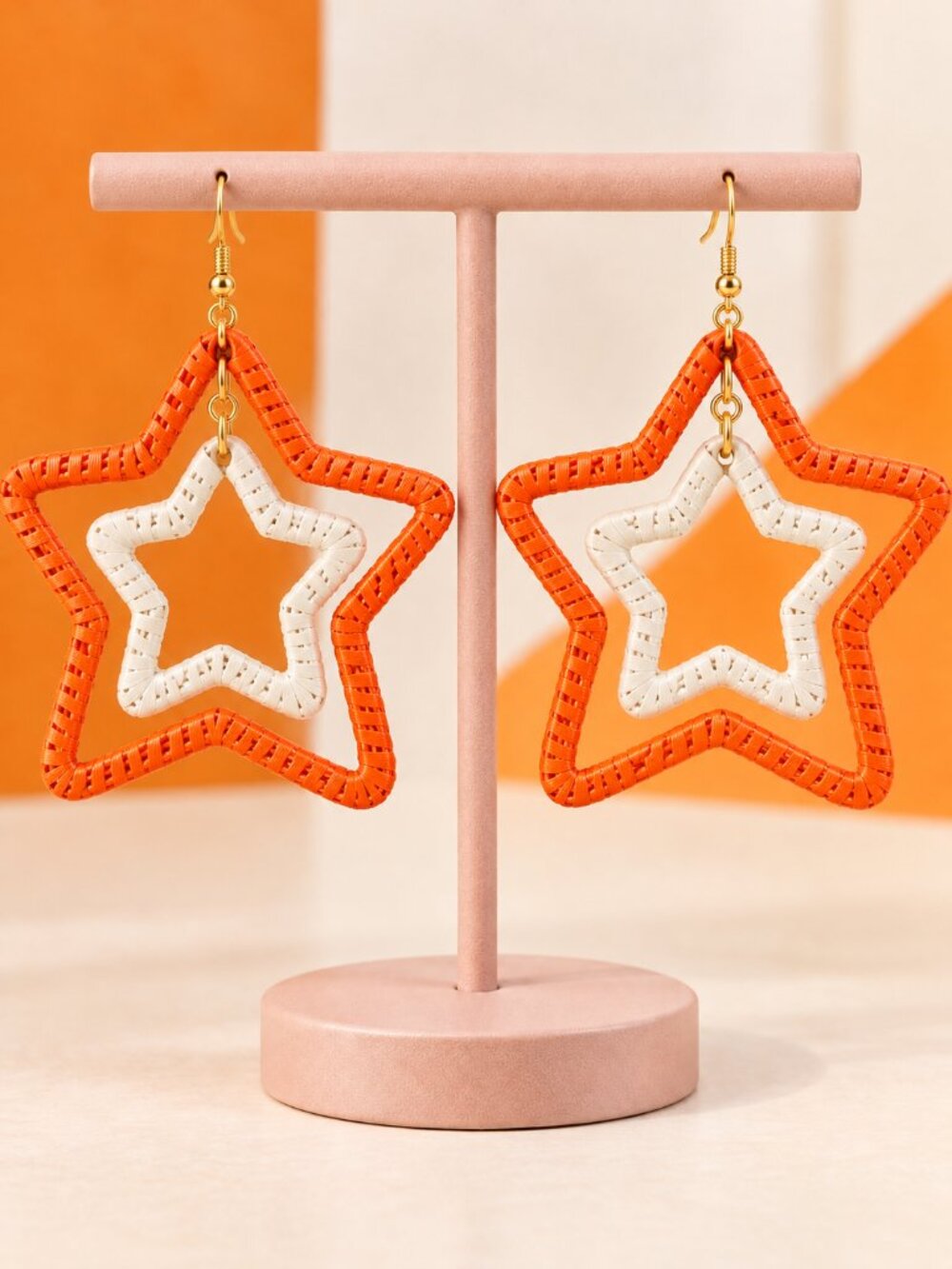University of Tennessee VOLS Football Gameday Orange White Raffia STAR Earrings